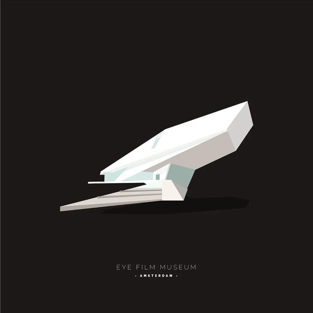 A letterform built as a white angular slab, lit from above on a dark ground.