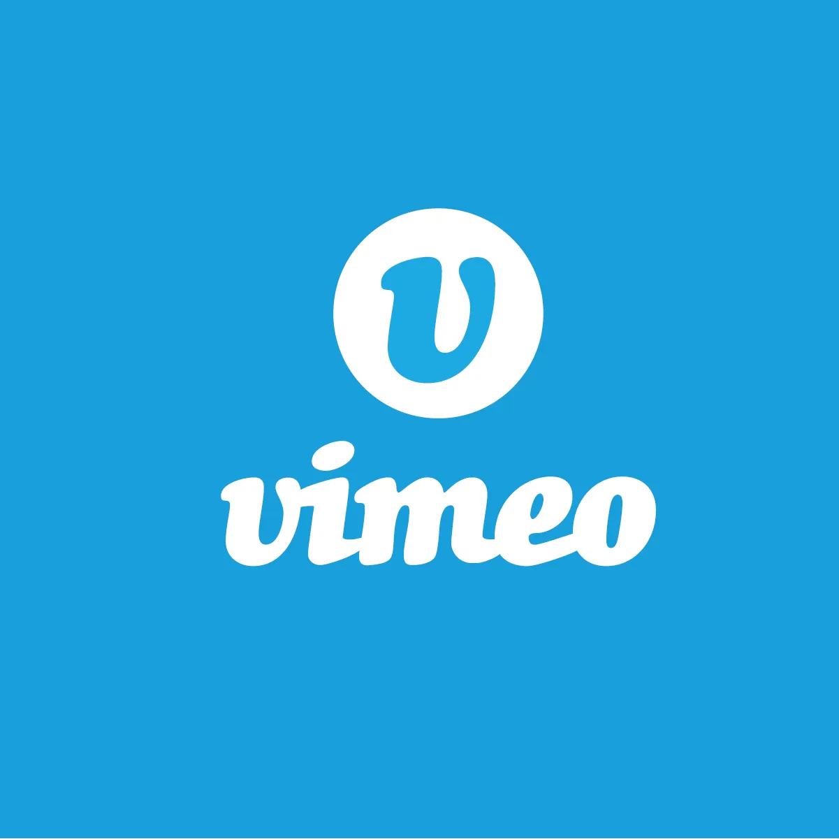 The Vimeo logo, the wordmark in white Cooper Black italic beneath a rounded V, on blue.