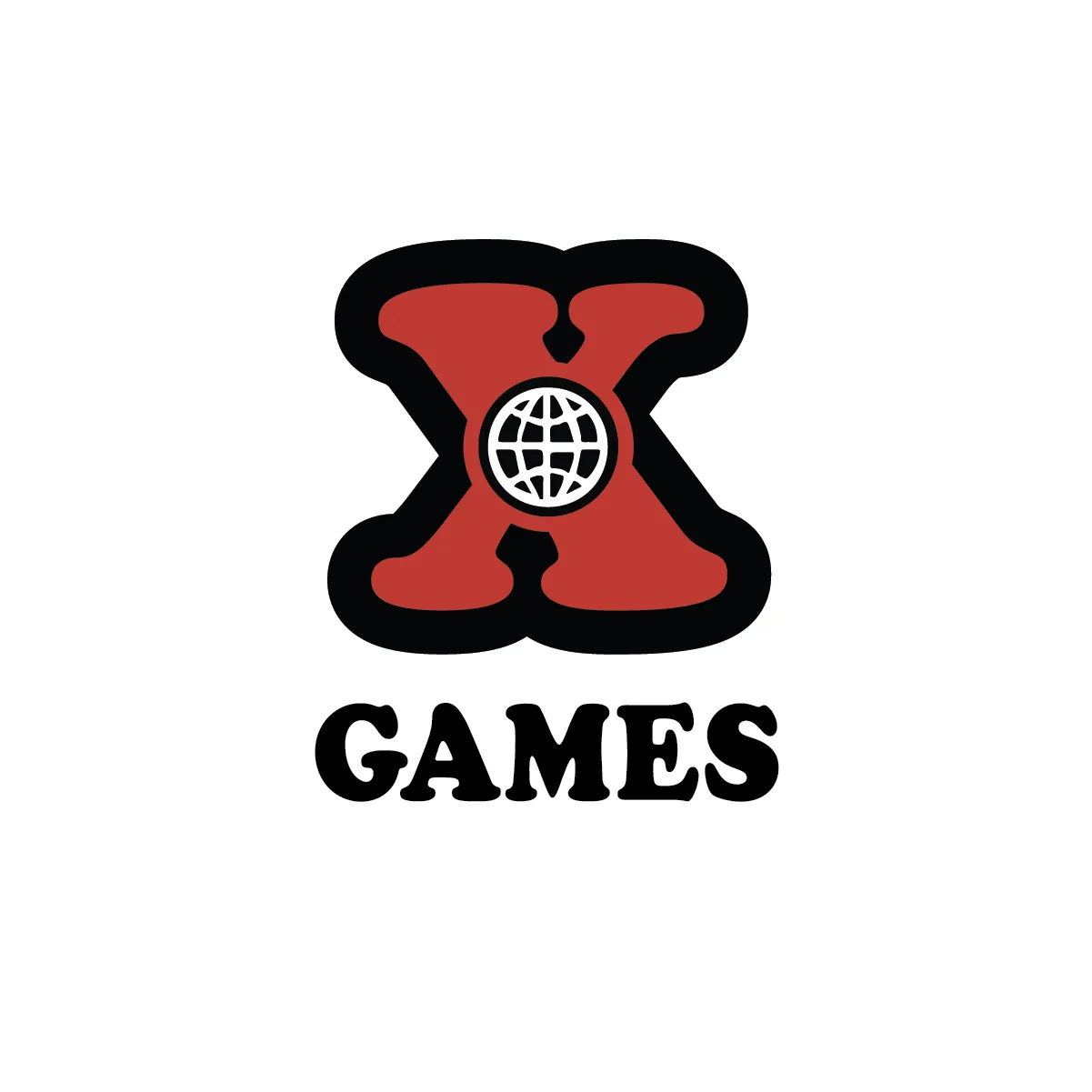 The X Games logo, a heavy black X with a globe in its centre above the word Games, on white.