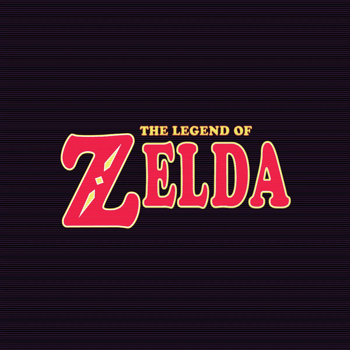 The Legend of Zelda logo, Zelda in red Cooper Black with a gold keyline, on a dark purple ground.