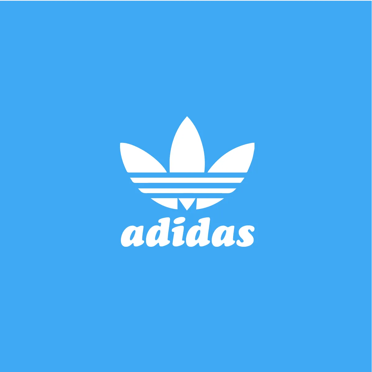 The adidas Originals wordmark, set in Cooper Black under the trefoil, white on light blue.