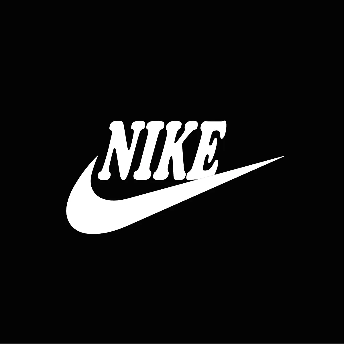 The Nike logo, the wordmark in white Cooper Black italic above the swoosh, on black.