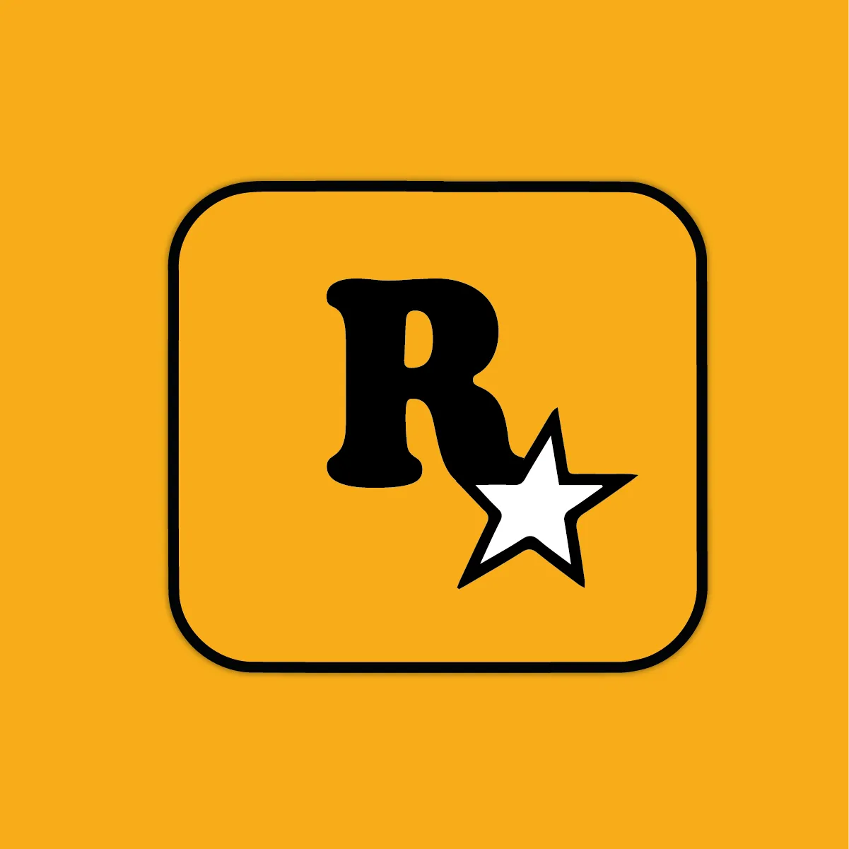 The Rockstar Games logo, the R and star in black Cooper Black inside a rounded square, on yellow.