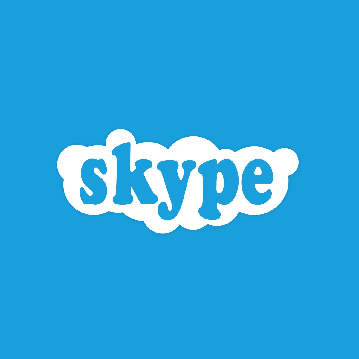 The Skype logo, the wordmark in white Cooper Black inside a cloud outline, on light blue.