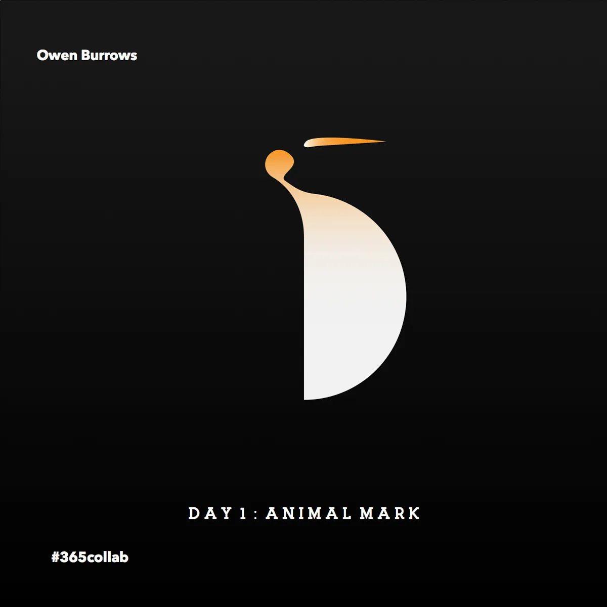 Day one of a daily design practice: an animal mask drawn as a single white curve on black.