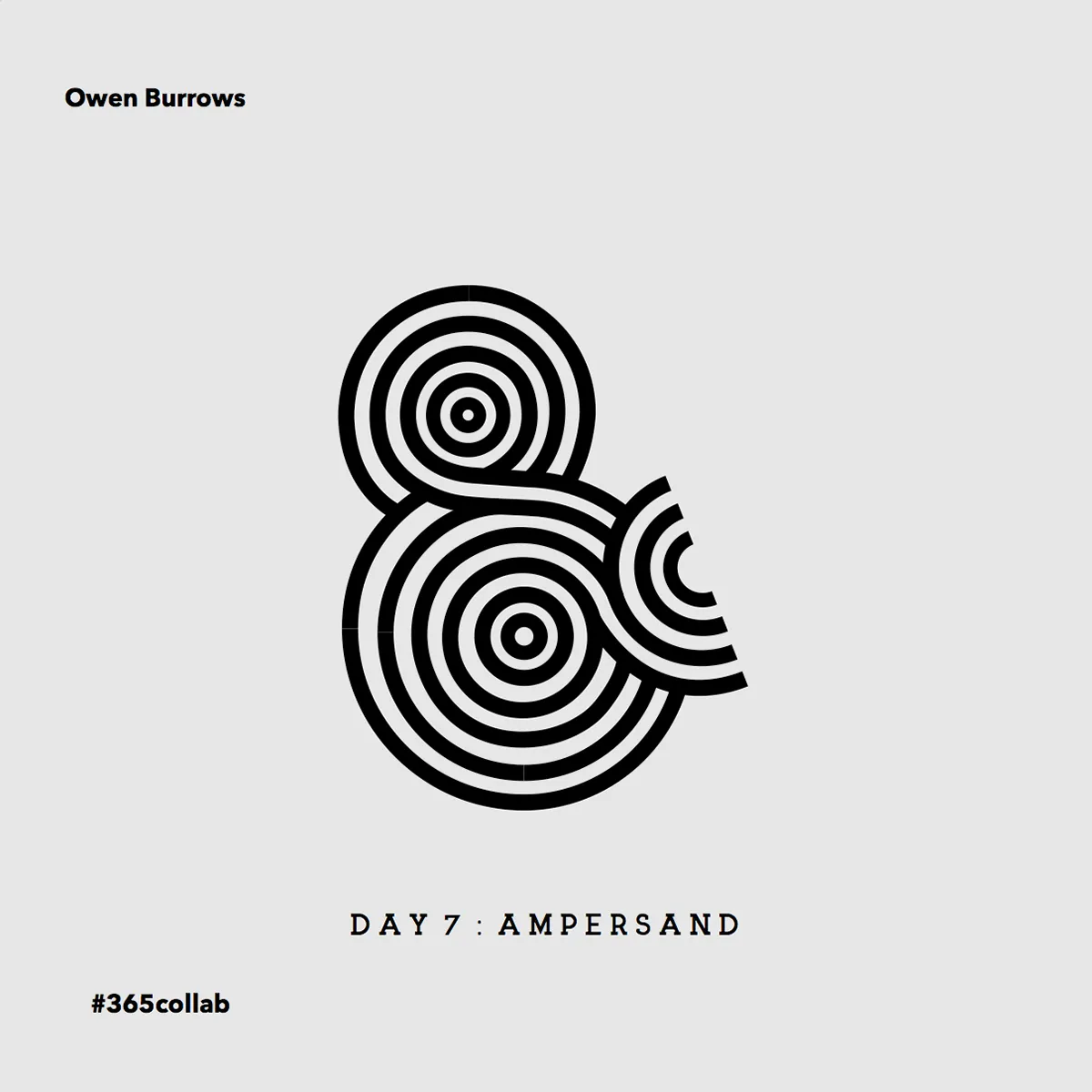 Day seven: an ampersand built from concentric black rings.