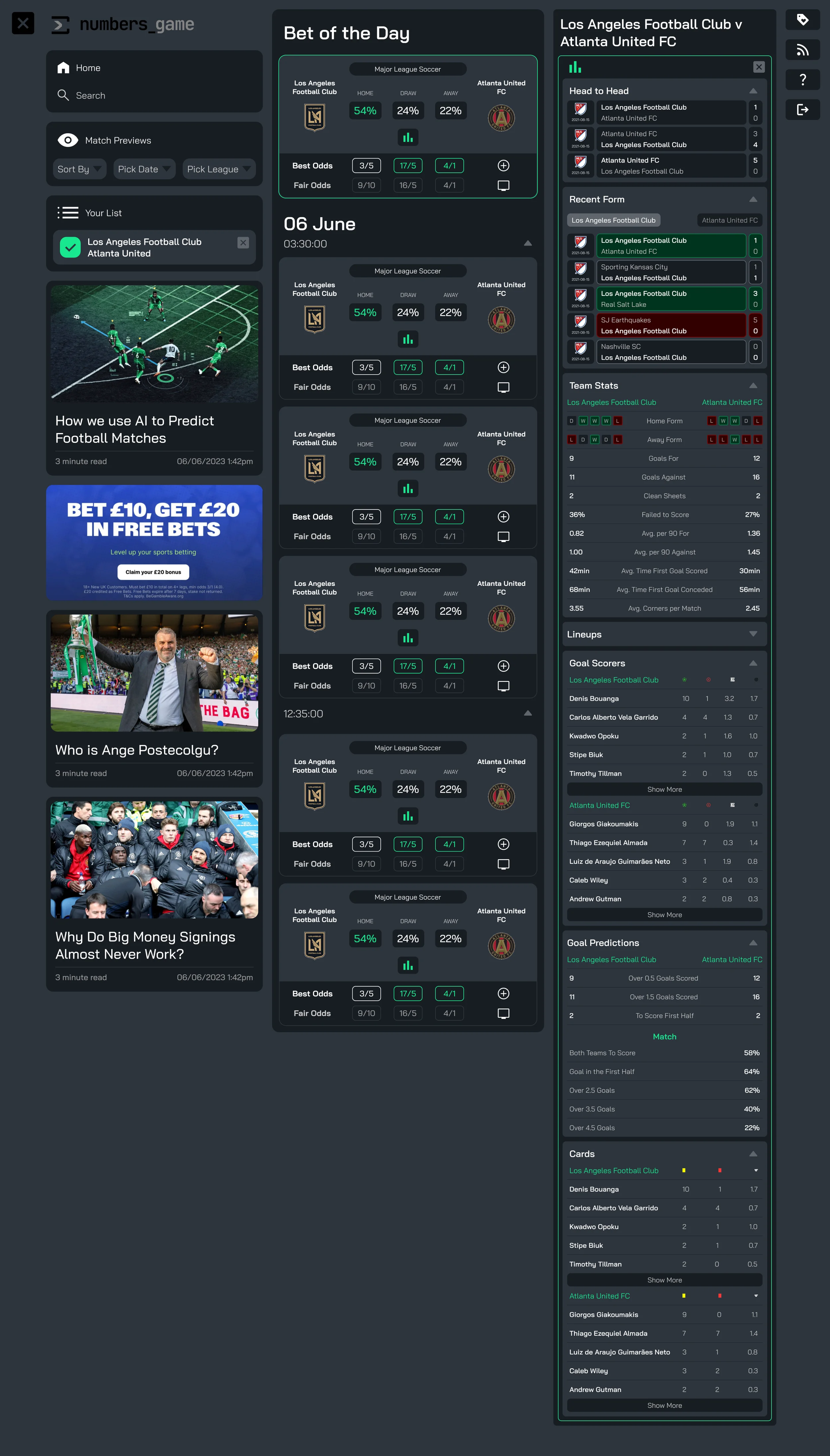 The full numbers_game desktop design, top to bottom, with the match panel fully expanded.
