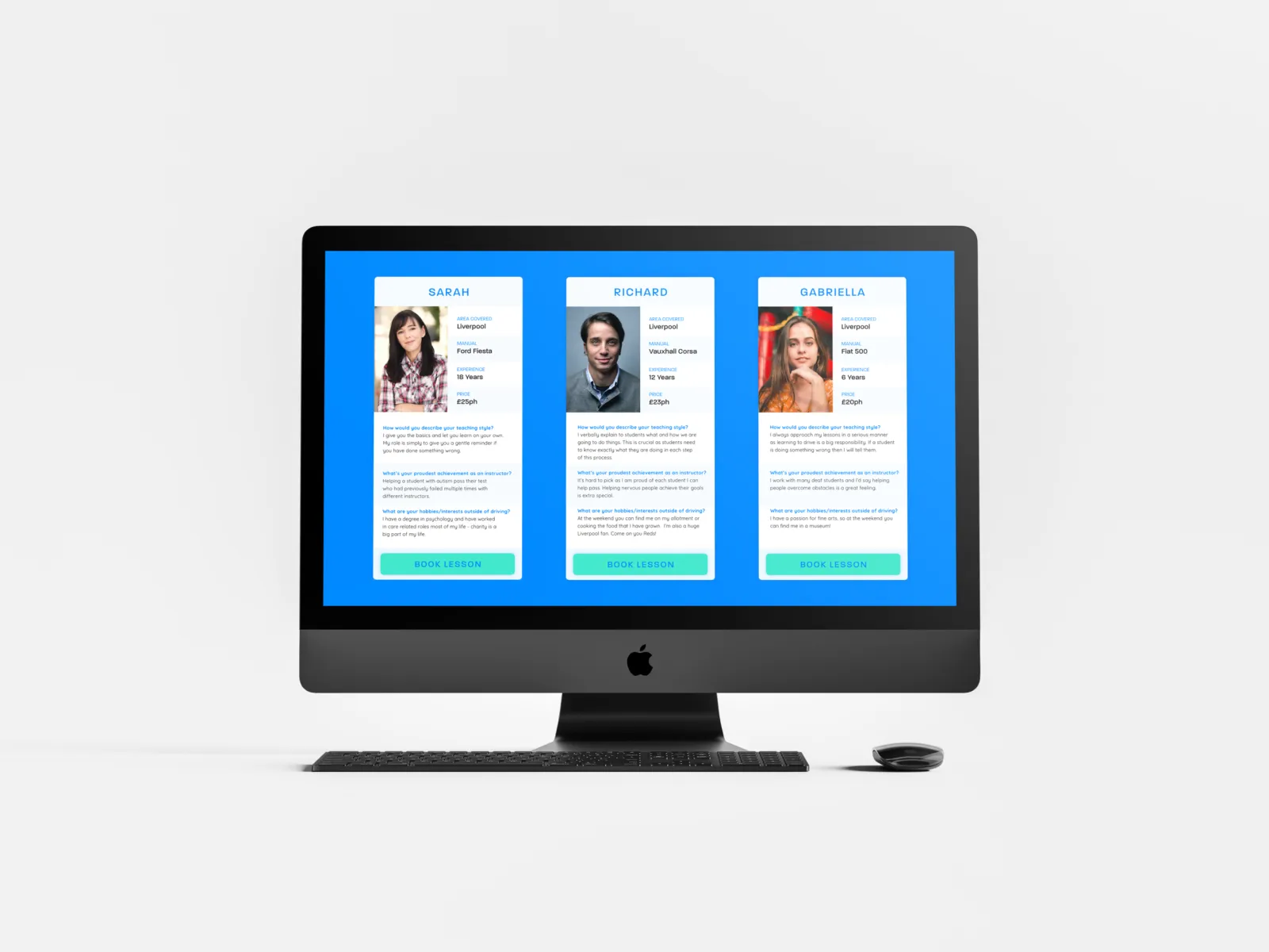 The Passmate options view on a desktop screen, three candidate cards side by side.
