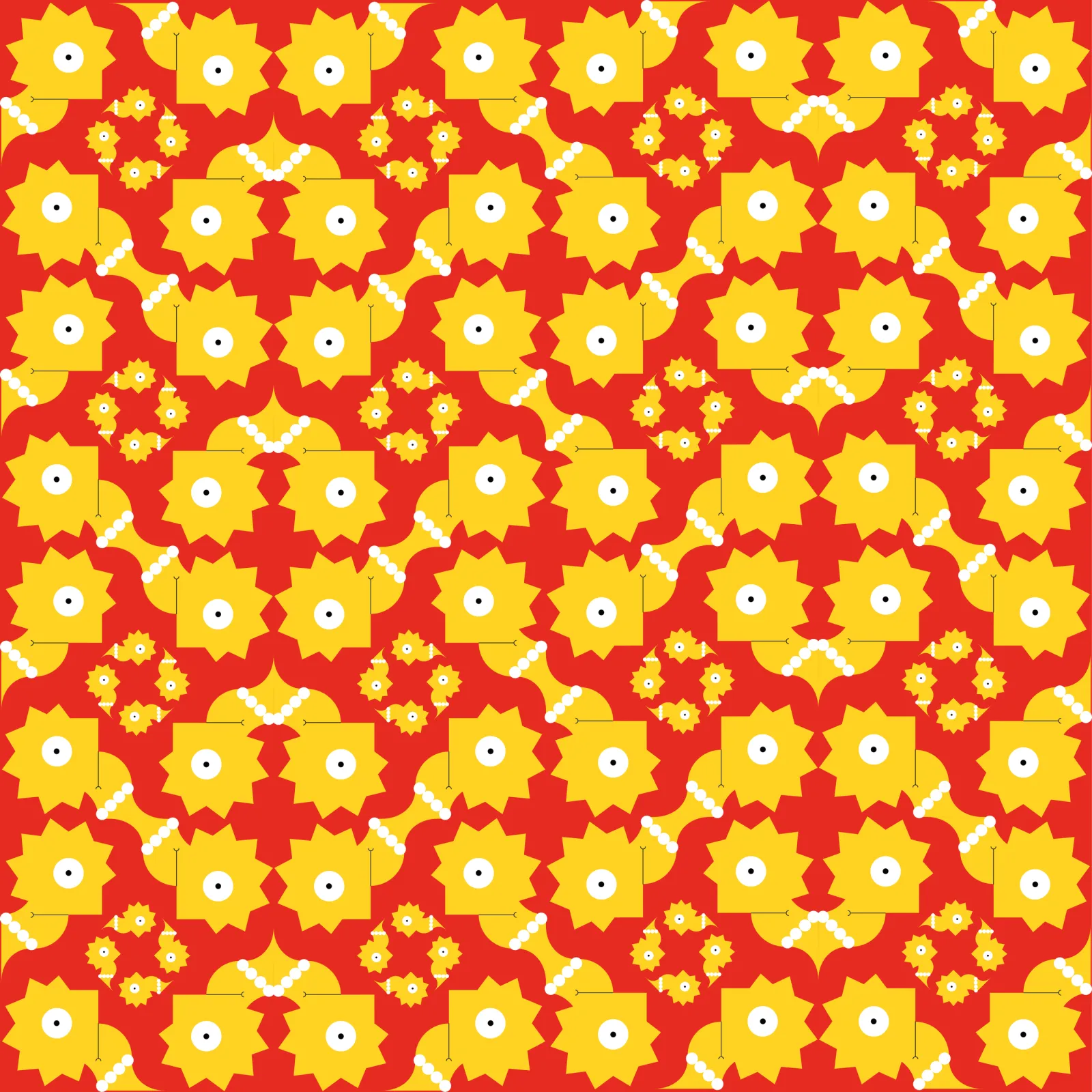 The Lisa pattern at a small repeat, the heads packed into a dense red and yellow field.