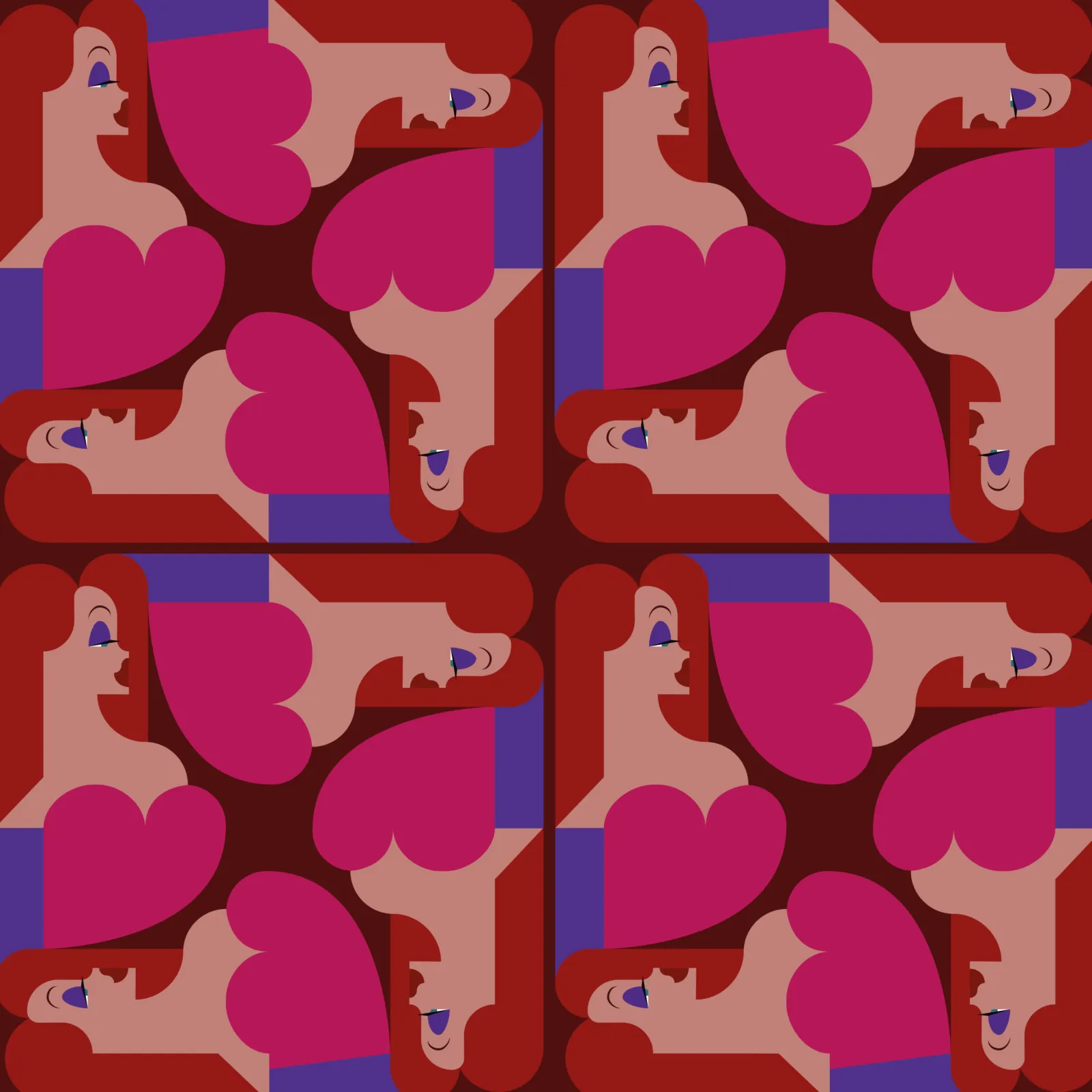 The same pattern quartered, four hearts to a tile.