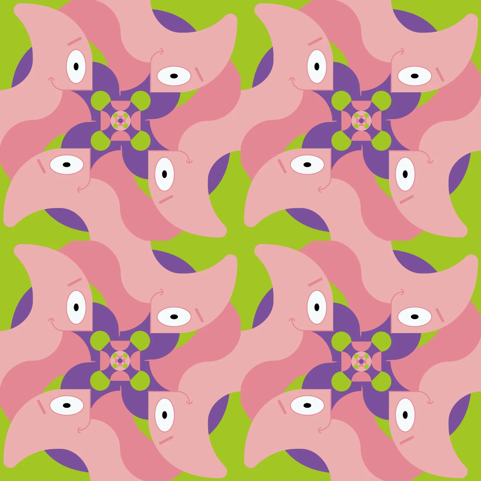The Patrick pattern quartered, four pinwheels to a tile.