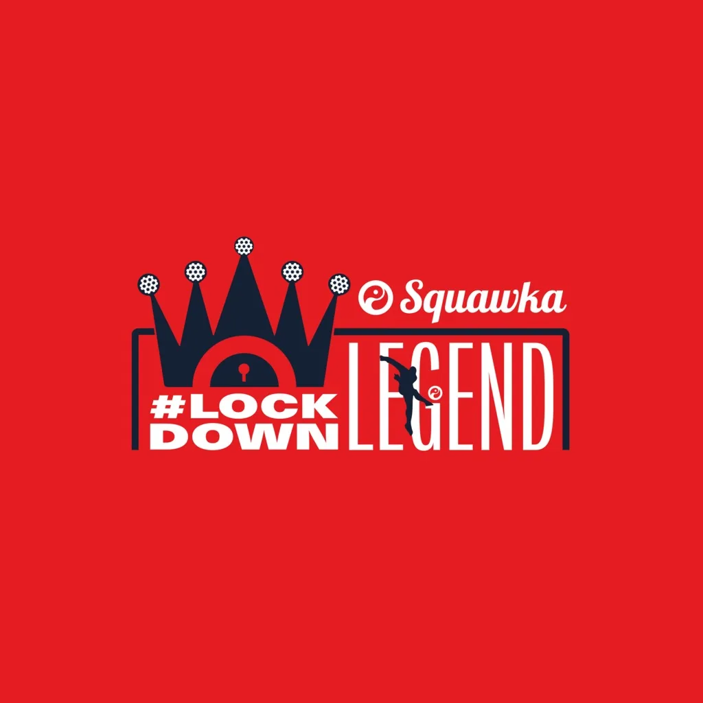 A campaign lockup reading hash Lockdown Legend in white and red inside a crown device, on a flat red panel, with the Squawka mark beside it.