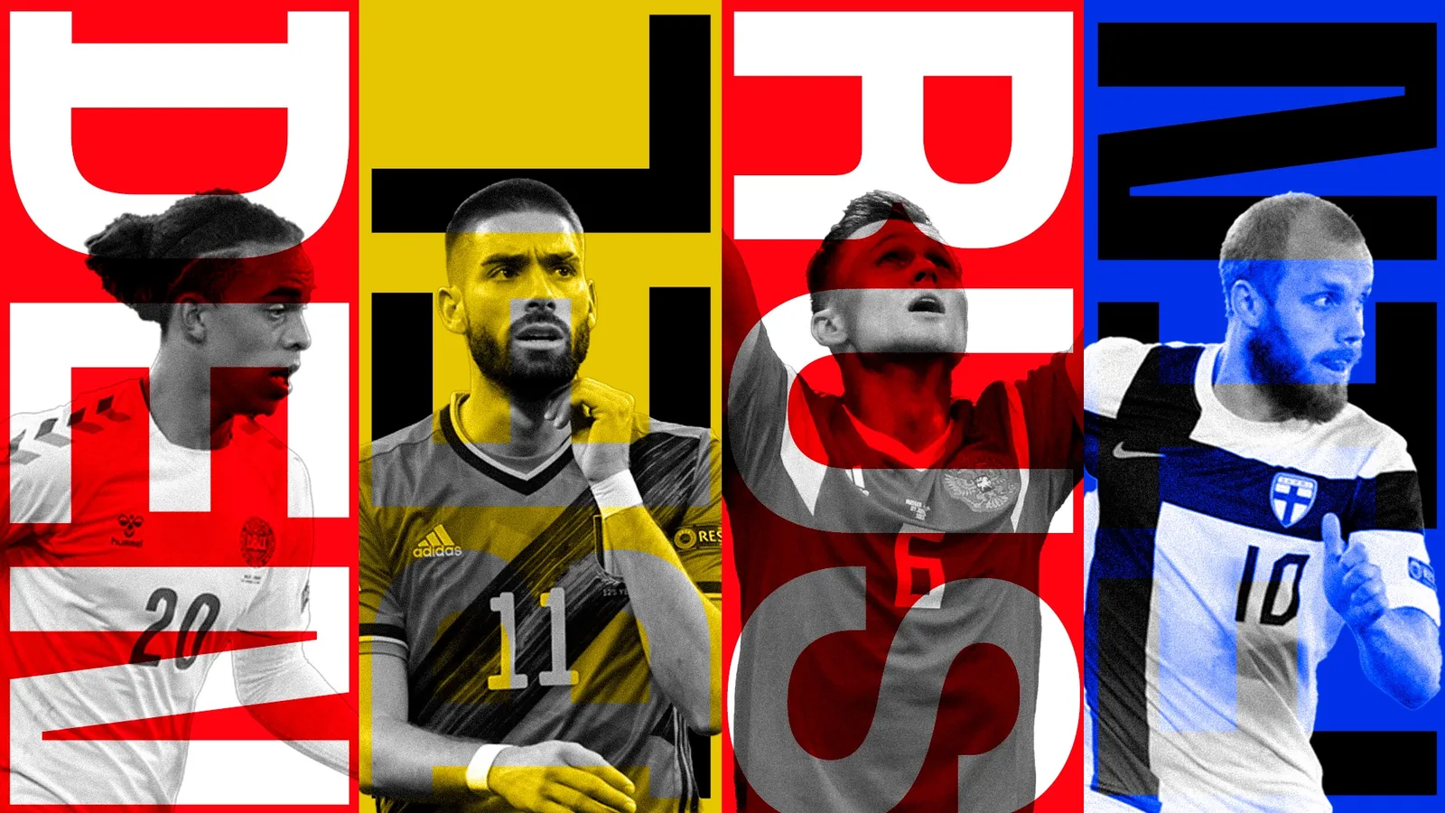 Split poster of Denmark and Russia players