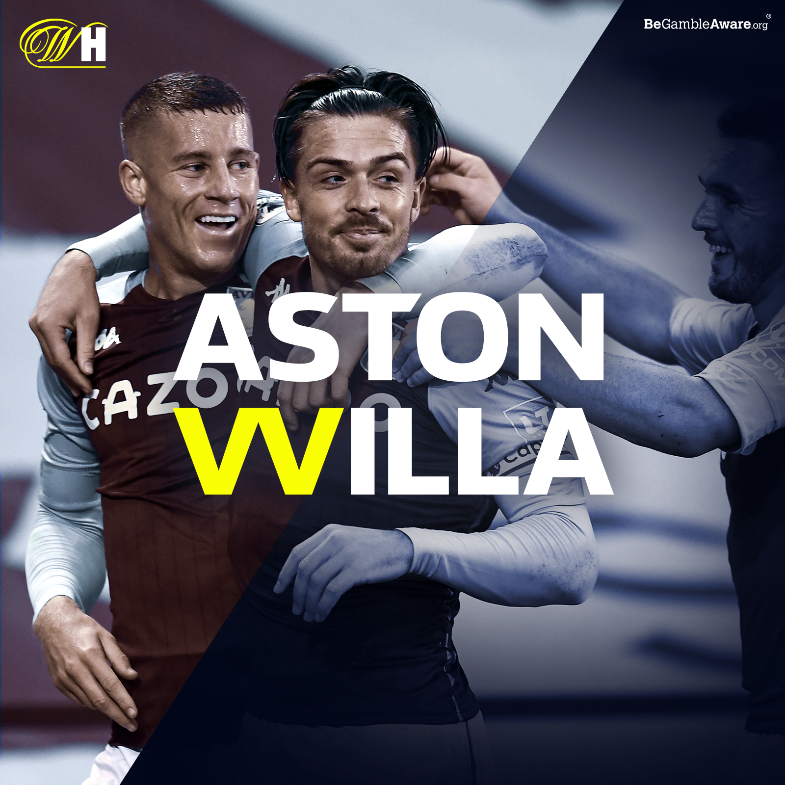 An Aston Villa graphic, two players cut out against a dark ground with the club name set large in white and yellow.